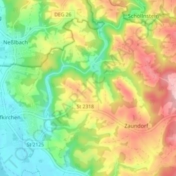 Topografische Karte Oitzet, Höhe, Relief