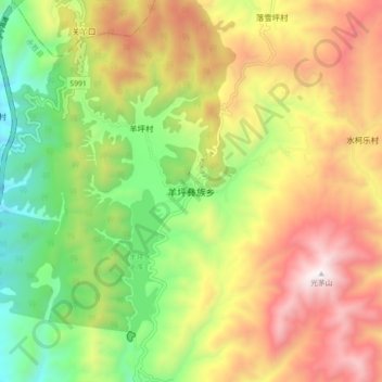 Topografische Karte 羊坪彝族乡, Höhe, Relief
