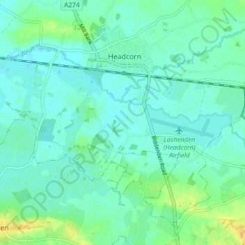 Topografische Karte Bletchenden, Höhe, Relief