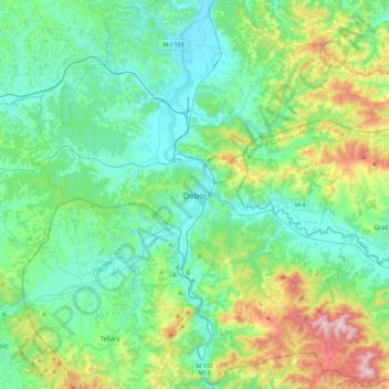 Topografische Karte Doboj, Höhe, Relief