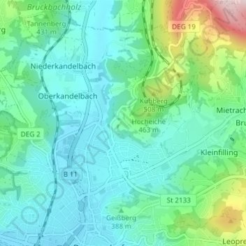 Topografische Karte Thannberg, Höhe, Relief