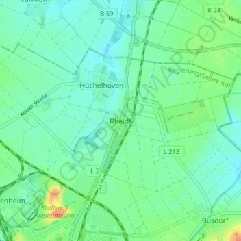 Topografische Karte Rheidt, Höhe, Relief