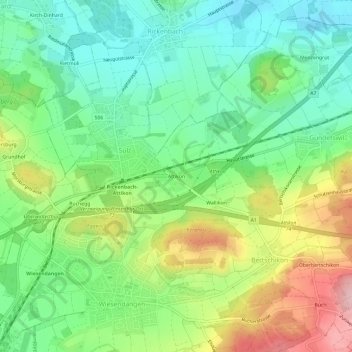 Topografische Karte Attikon, Höhe, Relief