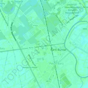 Topografische Karte Permatang Tok Mahat, Höhe, Relief