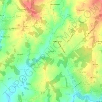 Topografische Karte La Valade, Höhe, Relief