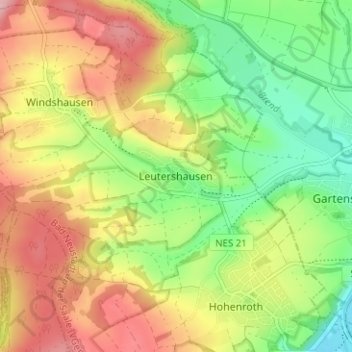 Topografische Karte Leutershausen, Höhe, Relief
