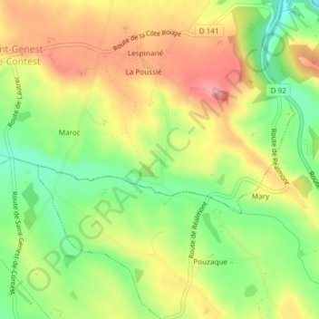 Topografische Karte Perramond, Höhe, Relief