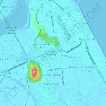 Topografische Karte Kampung Gong Kapas, Höhe, Relief