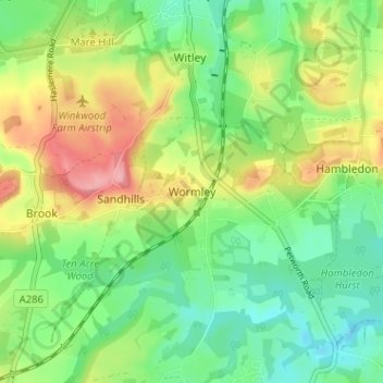Topografische Karte Wormley, Höhe, Relief