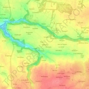Topografische Karte Kerbuliat, Höhe, Relief