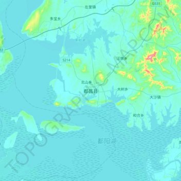 Topografische Karte 都昌县, Höhe, Relief