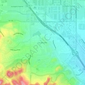 Topografische Karte Los Serranos, Höhe, Relief