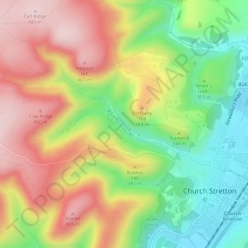Topografische Karte Carding Mill, Höhe, Relief
