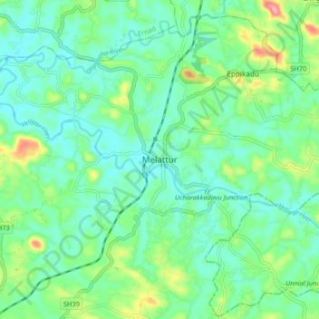 Topografische Karte Melattur, Höhe, Relief