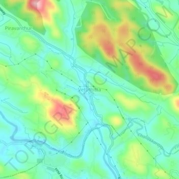 Topografische Karte Vettithitta, Höhe, Relief