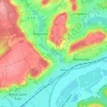 Topografische Karte Cafosse, Höhe, Relief