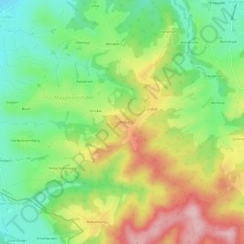 Topografische Karte Gschnaidt, Höhe, Relief