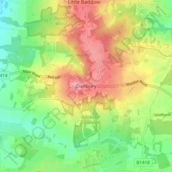 Topografische Karte Danbury, Höhe, Relief