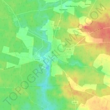 Topografische Karte Brocas, Höhe, Relief