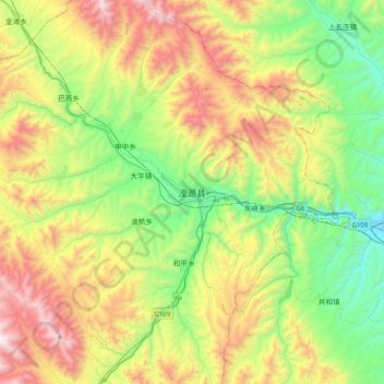 Topografische Karte 湟源县, Höhe, Relief