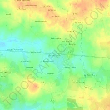 Topografische Karte Le Haut Touche, Höhe, Relief