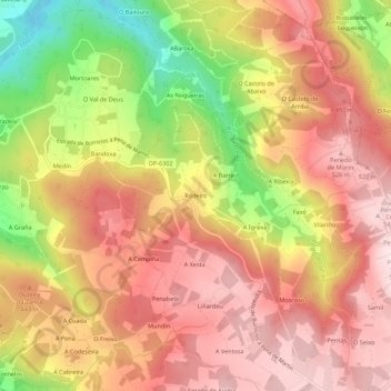 Topografische Karte Rodeiro, Höhe, Relief