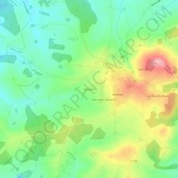 Topografische Karte Sampère, Höhe, Relief