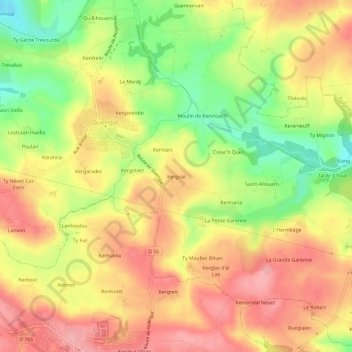 Topografische Karte Kergoat, Höhe, Relief