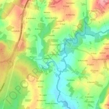 Topografische Karte O Pedrouzo, Höhe, Relief