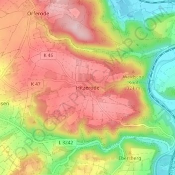 Topografische Karte Hitzerode, Höhe, Relief