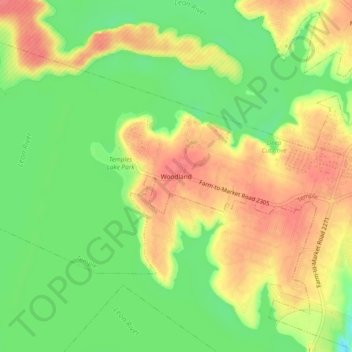 Topografische Karte Woodland, Höhe, Relief