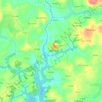 Topografische Karte Kerfur, Höhe, Relief