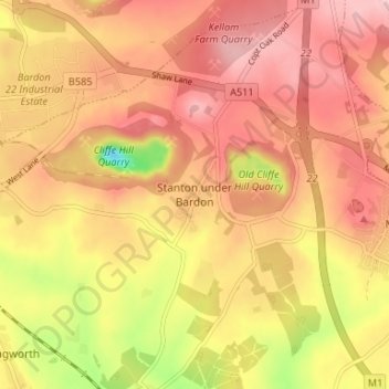 Topografische Karte Stanton under Bardon, Höhe, Relief