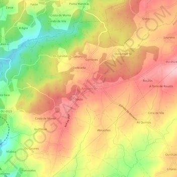 Topografische Karte Amoeiro, Höhe, Relief