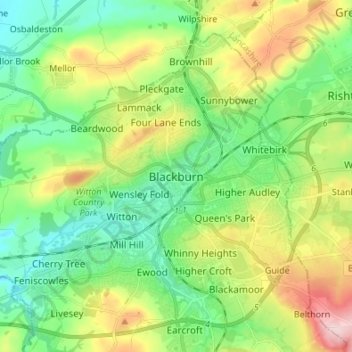 Topografische Karte Blackburn, Höhe, Relief