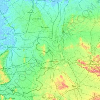 Topografische Karte Grafschaft Bentheim, Höhe, Relief