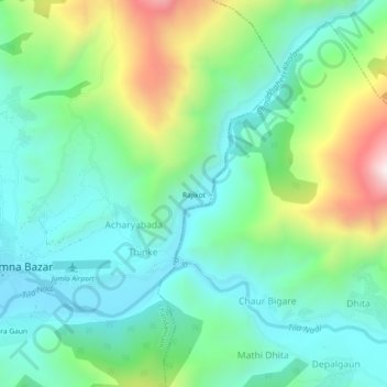 Topografische Karte Rajikot, Höhe, Relief