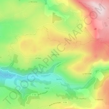 Topografische Karte Laveissière, Höhe, Relief