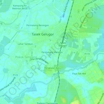Topografische Karte Permatang Manggis, Höhe, Relief