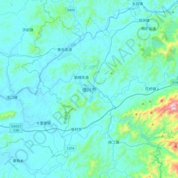 Topografische Karte 德兴市, Höhe, Relief