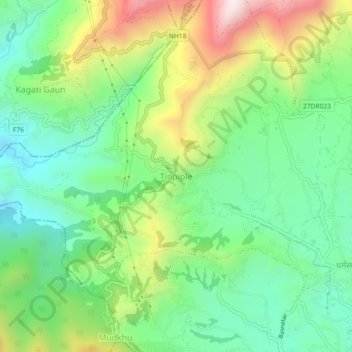 Topografische Karte Tinpiple, Höhe, Relief