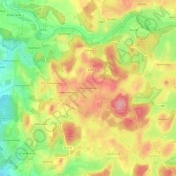 Topografische Karte Oberrussenried, Höhe, Relief