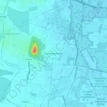 Topografische Karte Nookampalayam, Höhe, Relief