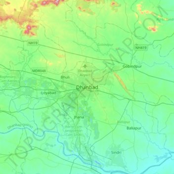 Topografische Karte Dhanbad, Höhe, Relief