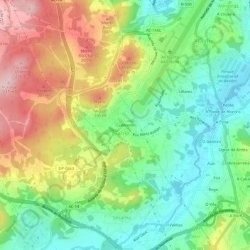 Topografische Karte Culleredo, Höhe, Relief