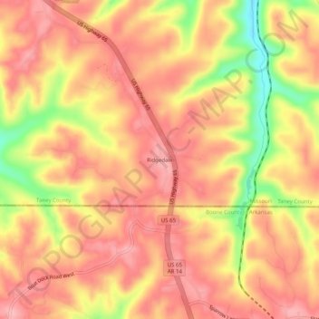 Topografische Karte Ridgedale, Höhe, Relief