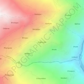 Topografische Karte Nighuradin, Höhe, Relief