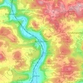 Topografische Karte Artelshofen, Höhe, Relief