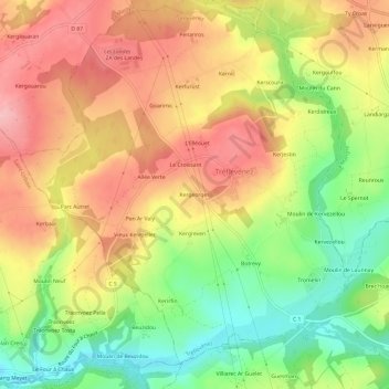 Topografische Karte Kergeorges, Höhe, Relief