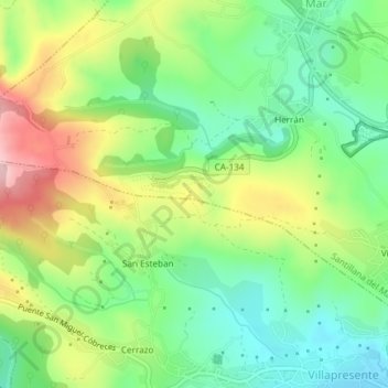 Topografische Karte Höhle von Altamira, Höhe, Relief